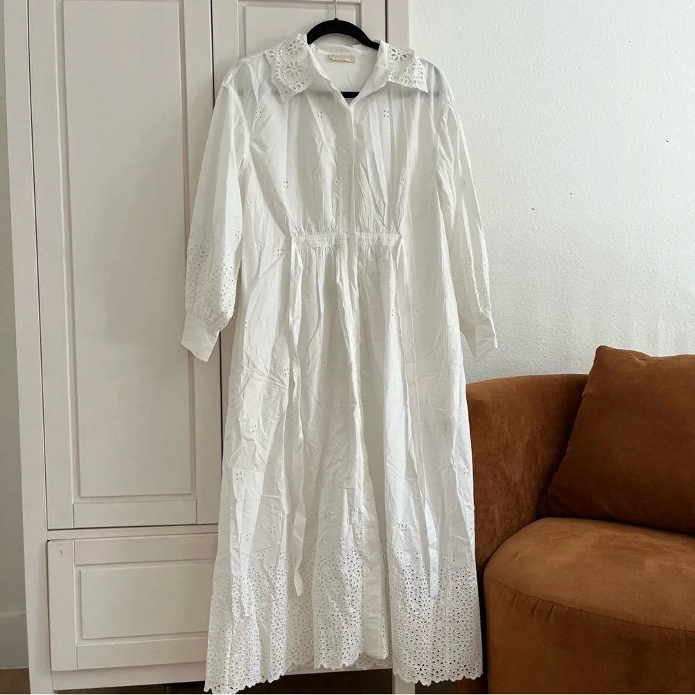 ULLA JOHNSON Adette tie-detailed broderie anglaise eyelet cotton midi dress - Picture 6 of 13